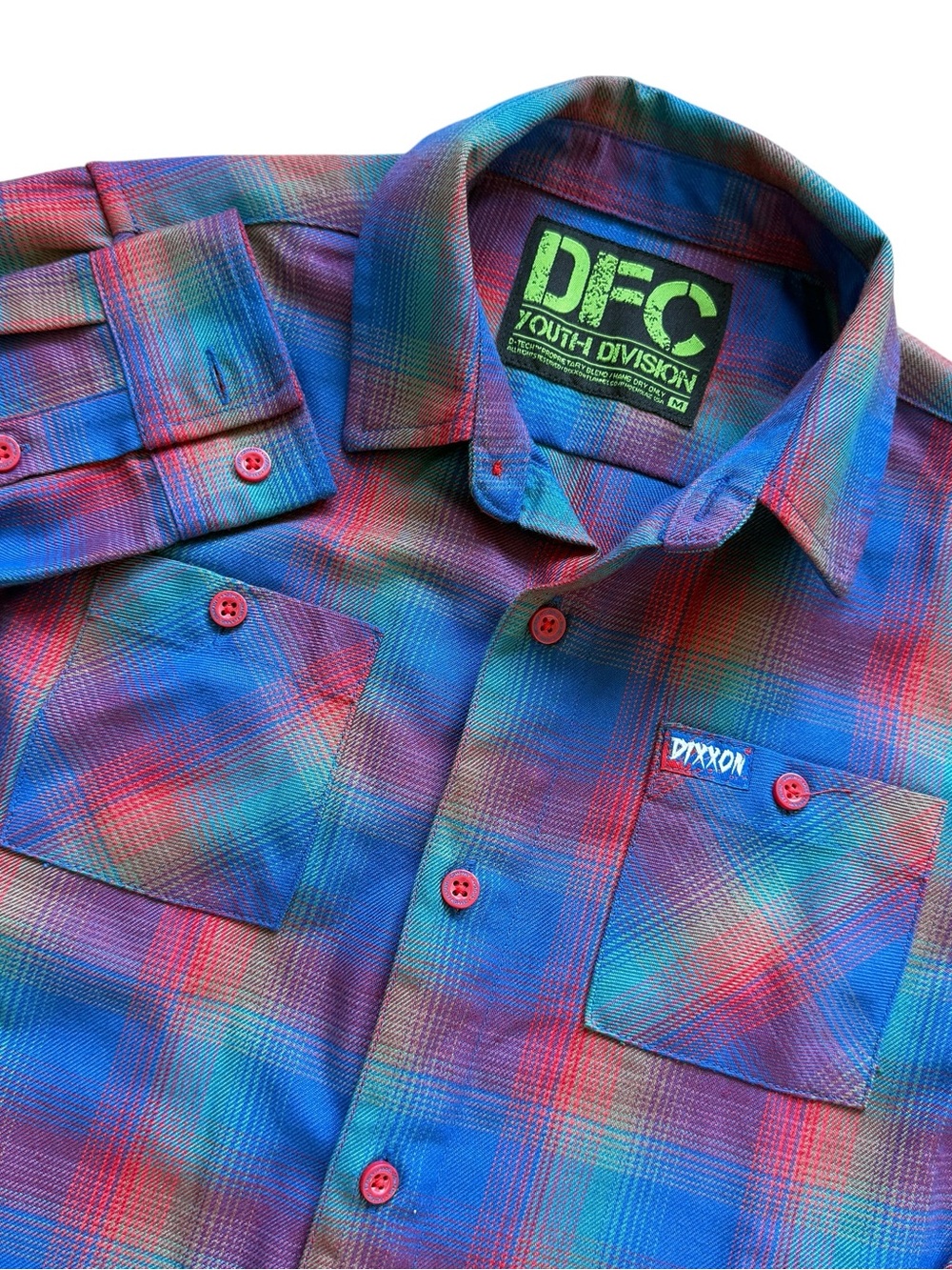 Dixxon Youth Division Plaid Flannel Shirt Boys M Blue Red Plaid Button Up Skate